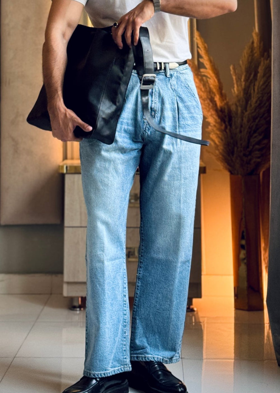Blue Urban Pleat Relaxed Jeans