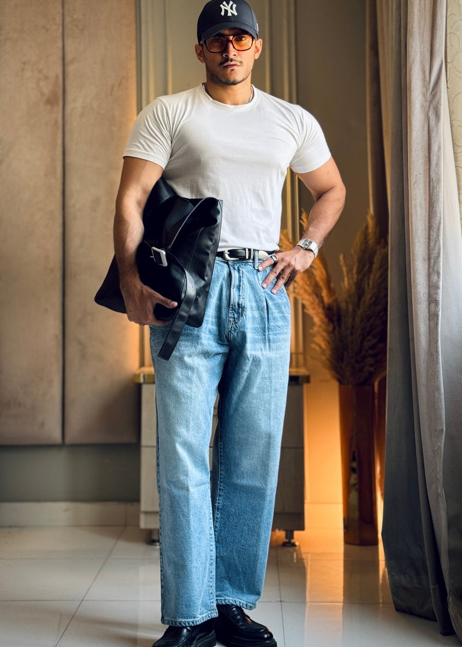Blue Urban Pleat Relaxed Jeans