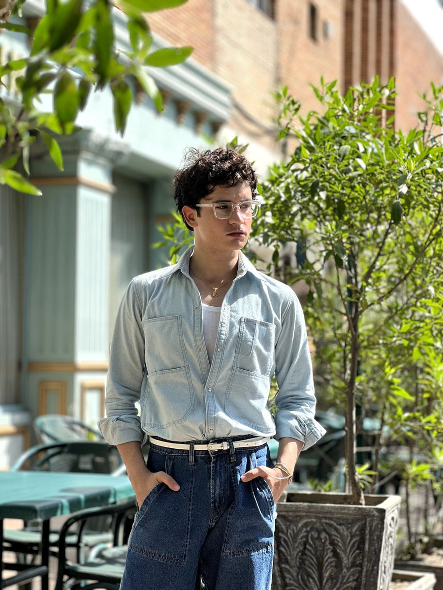 Steel Blue Denim Shirt Men