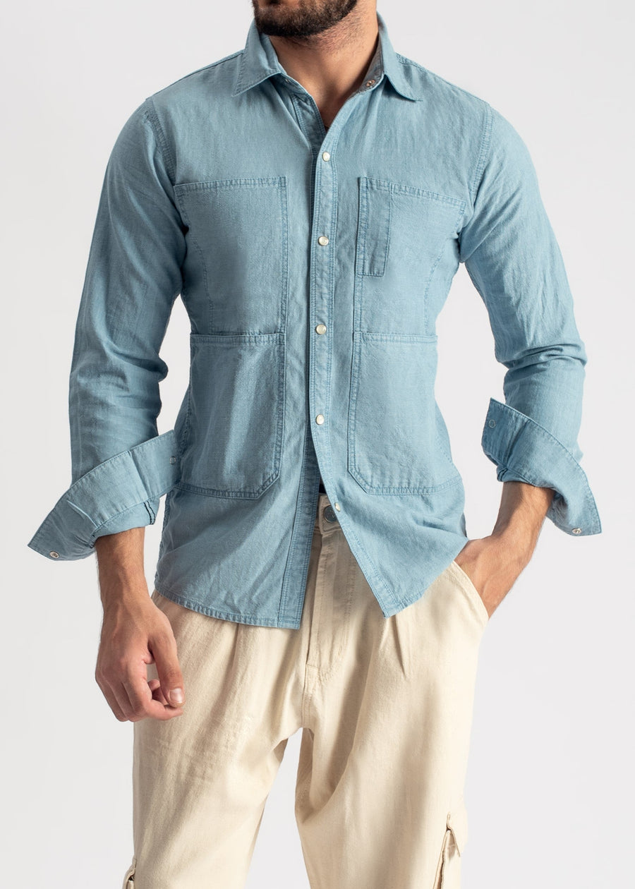 Steel Blue Denim Shirt Men