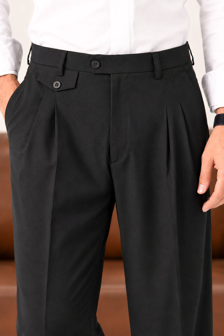 Black Coin-Pocket Relaxed Dress Pants