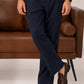 Navy Elasticated Double-Pleat Relaxed Dress Pants