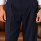 Navy Elasticated Double-Pleat Relaxed Dress Pants