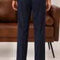 Navy Elasticated Double-Pleat Relaxed Dress Pants