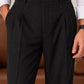Black Elasticated Double-Pleat Relaxed Dress Pants