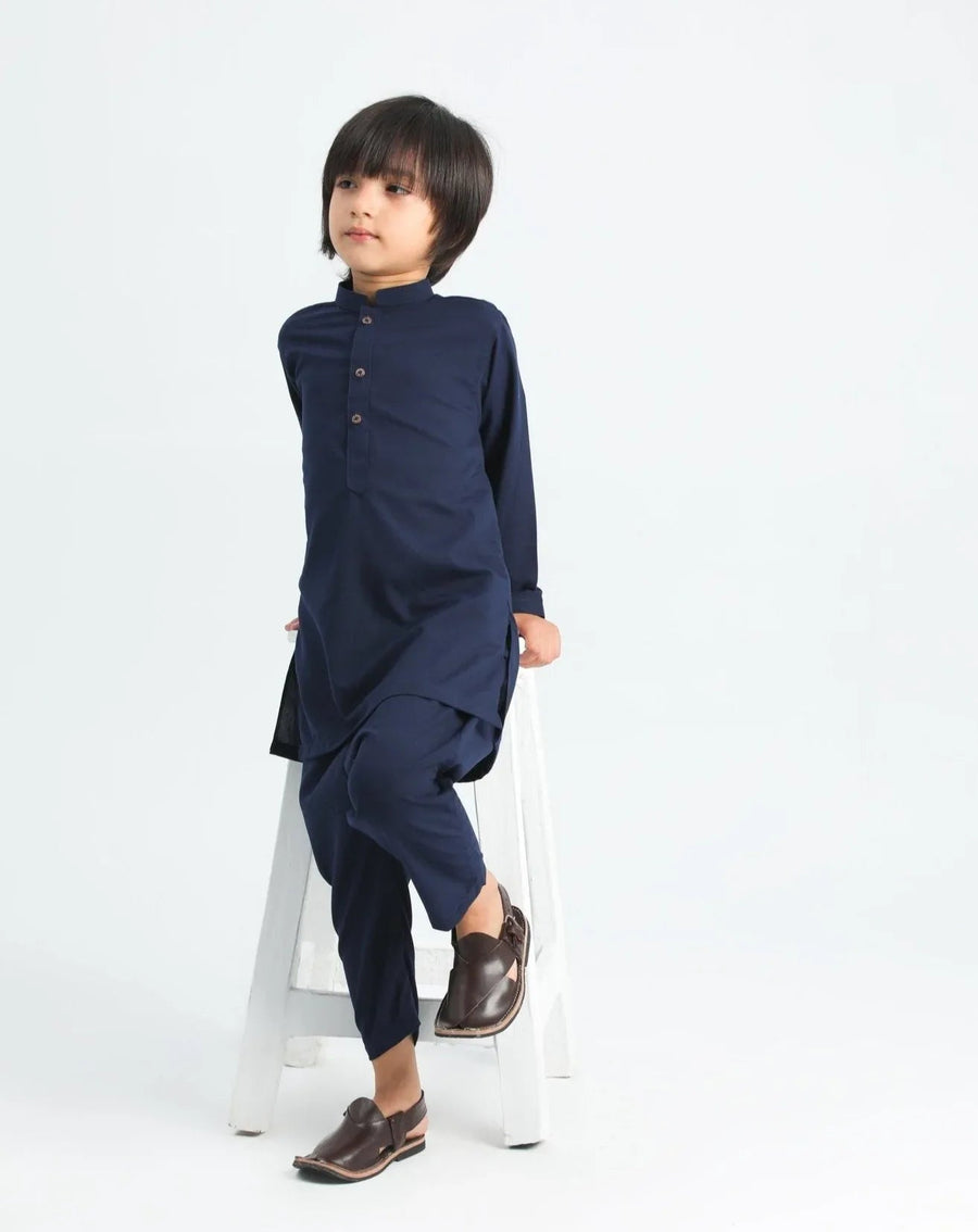 Navy Blue Kurta Trouser - Kids