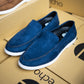 Navy Blue Suede Penny Loafers