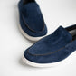 Navy Blue Suede Penny Loafers
