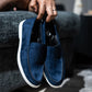 Navy Blue Suede Penny Loafers