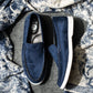 Navy Blue Suede Penny Loafers