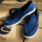 Navy Blue Suede Penny Loafers