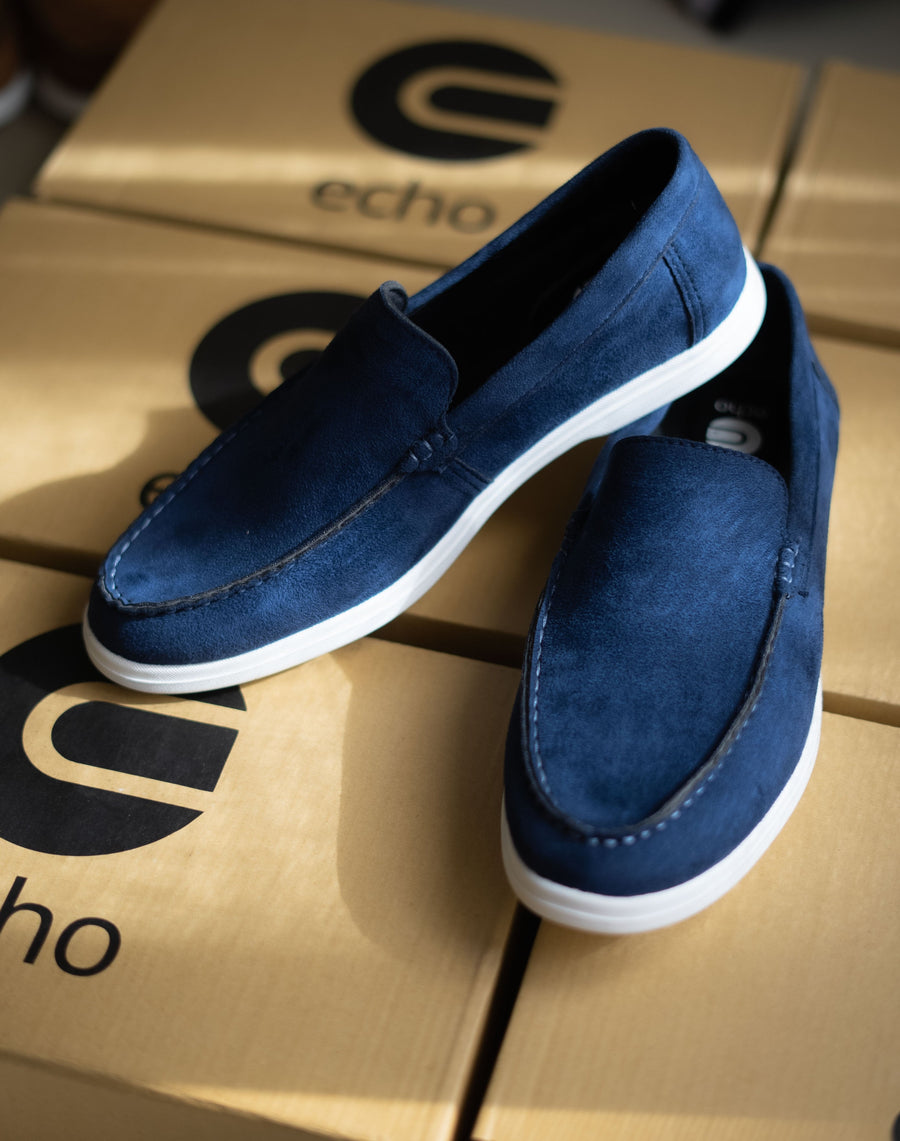 Navy Blue Suede Penny Loafers