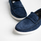 Navy Blue Tie Suede Penny Loafers