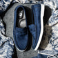 Navy Blue Tie Suede Penny Loafers