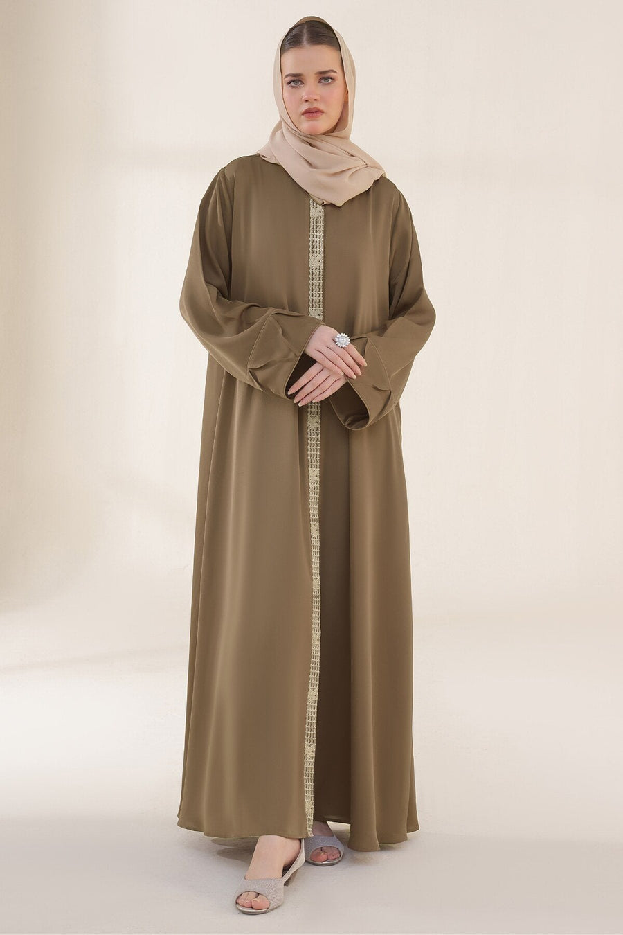 Pastel Brown Embroidered Abaya