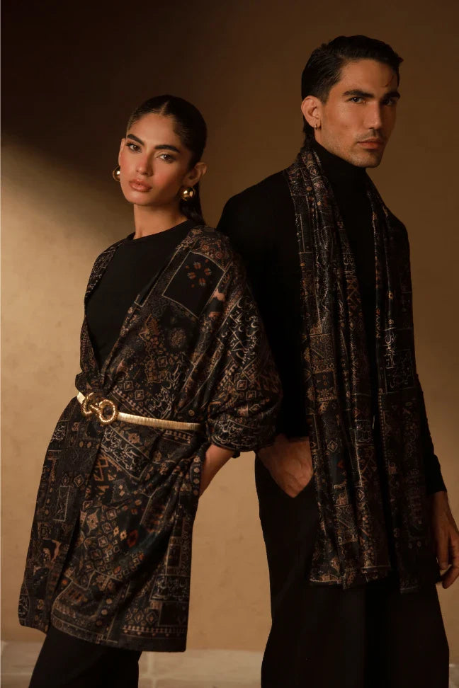 Qala Velvet Stole - Black