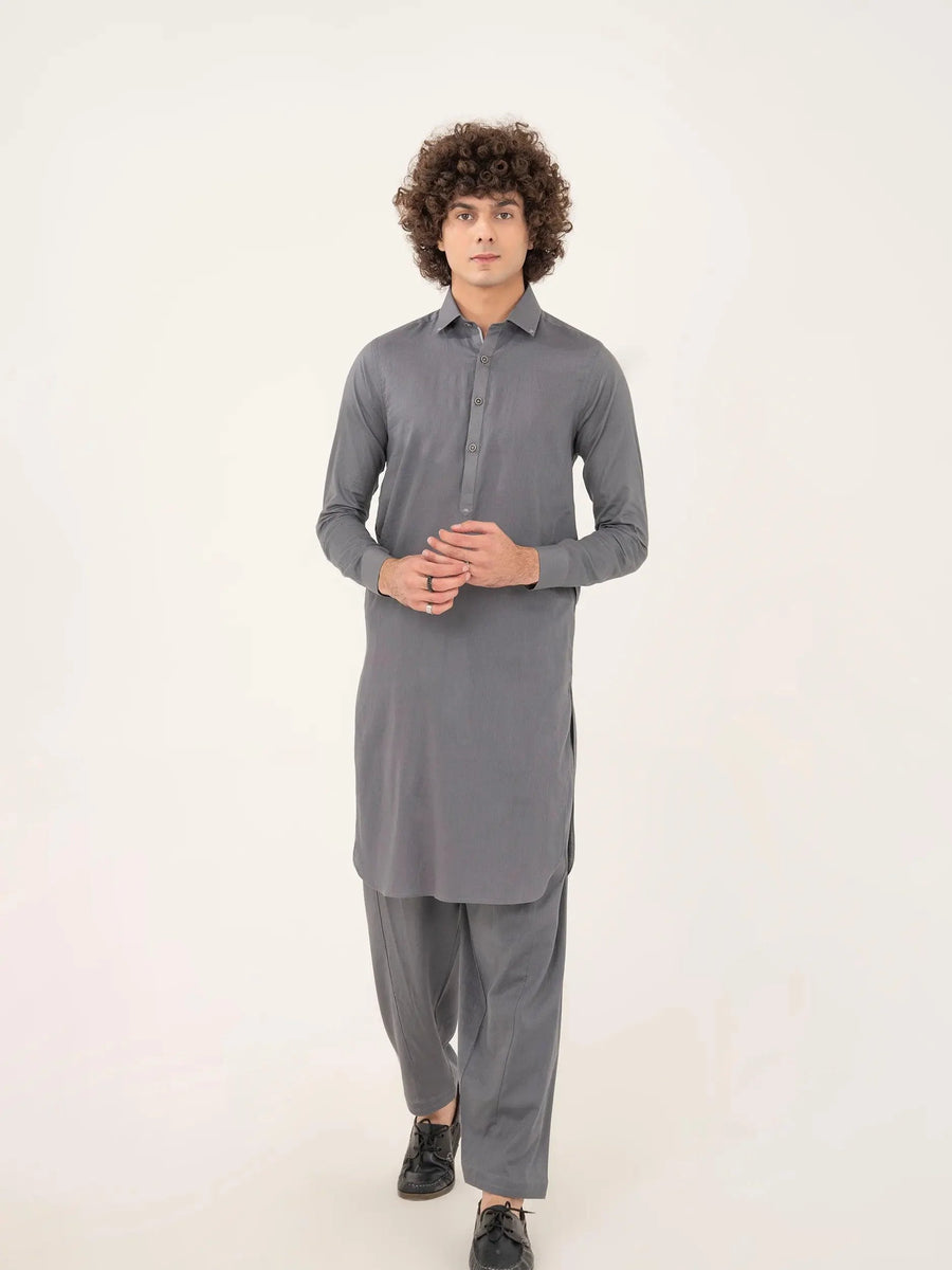 SMOKE GRAY DOBBY KAMEEZ SHALWAR