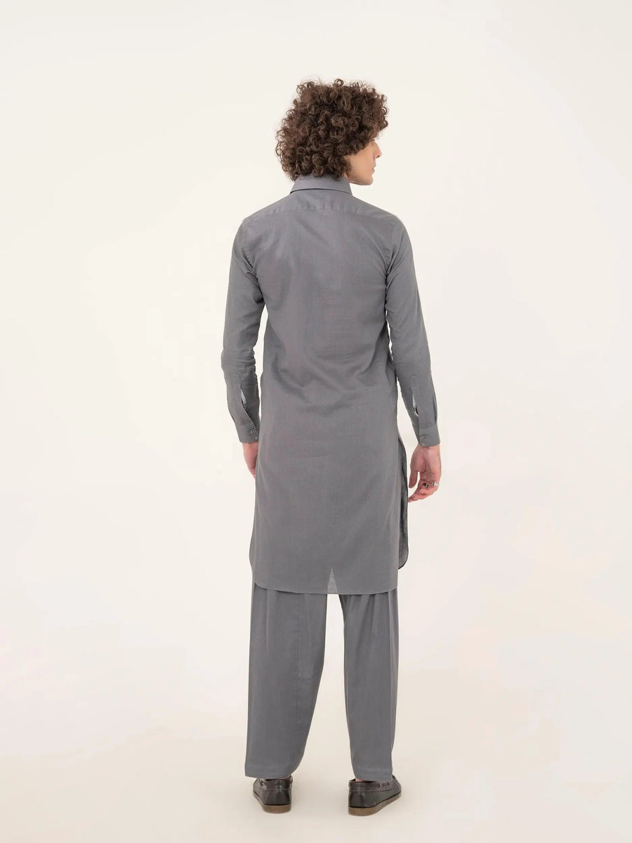 SMOKE GRAY DOBBY KAMEEZ SHALWAR