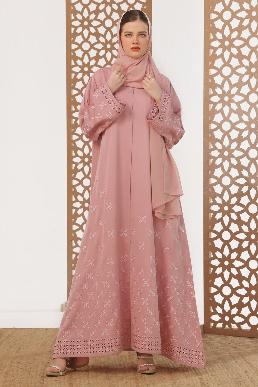 Rose Pink Embroidered Abaya