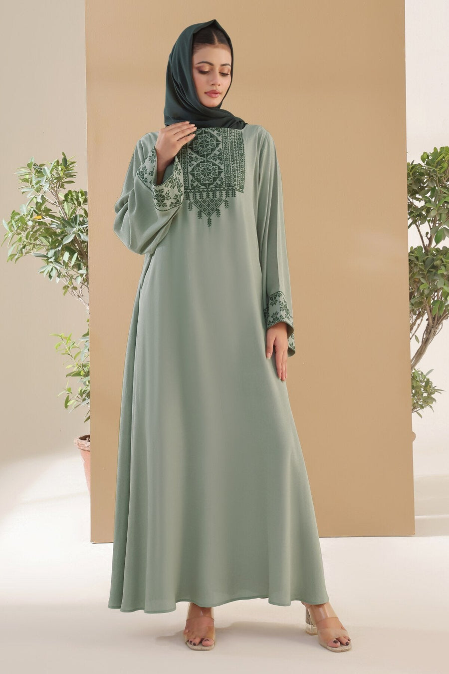 Sage Green Embroidered Abaya