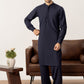 Formal Navy Blue Kurta Shalwar - Collar Neck Embroidered - Men
