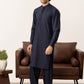 Formal Navy Blue Kurta Shalwar - Collar Neck Embroidered - Men