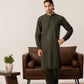 Army Green Kurta Shalwar with Pick-Stitch Matching Waistcoat - Men
