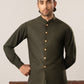 Army Green Kurta Shalwar with Pick-Stitch Matching Waistcoat - Men
