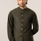 Army Green Kurta Shalwar with Pick-Stitch Matching Waistcoat - Men