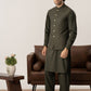 Army Green Kurta Shalwar with Pick-Stitch Matching Waistcoat - Men