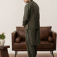 Army Green Kurta Shalwar with Pick-Stitch Matching Waistcoat - Men