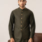 Army Green Kurta Shalwar with Pick-Stitch Matching Waistcoat - Men