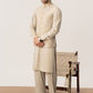 Light Beige Kurta Shalwar with Pick-Stitch Matching Waistcoat - Men