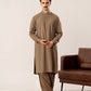 Stone Brown Kurta Shalwar with Pick-Stitch Matching Waistcoat - Men