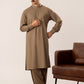 Stone Brown Kurta Shalwar with Pick-Stitch Matching Waistcoat - Men