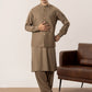Stone Brown Kurta Shalwar with Pick-Stitch Matching Waistcoat - Men