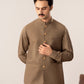 Stone Brown Kurta Shalwar with Pick-Stitch Matching Waistcoat - Men