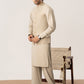 Light Beige Kurta Shalwar with Pick-Stitch Matching Waistcoat - Men