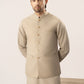 Light Beige Kurta Shalwar with Pick-Stitch Matching Waistcoat - Men