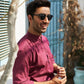 Textured Wine Cotton Kurta Trouser - Men