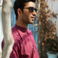 Textured Wine Cotton Kurta Trouser - Men