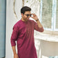 Textured Wine Cotton Kurta Trouser - Men