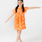 Orange Polka Dot Off-Shoulder Dress