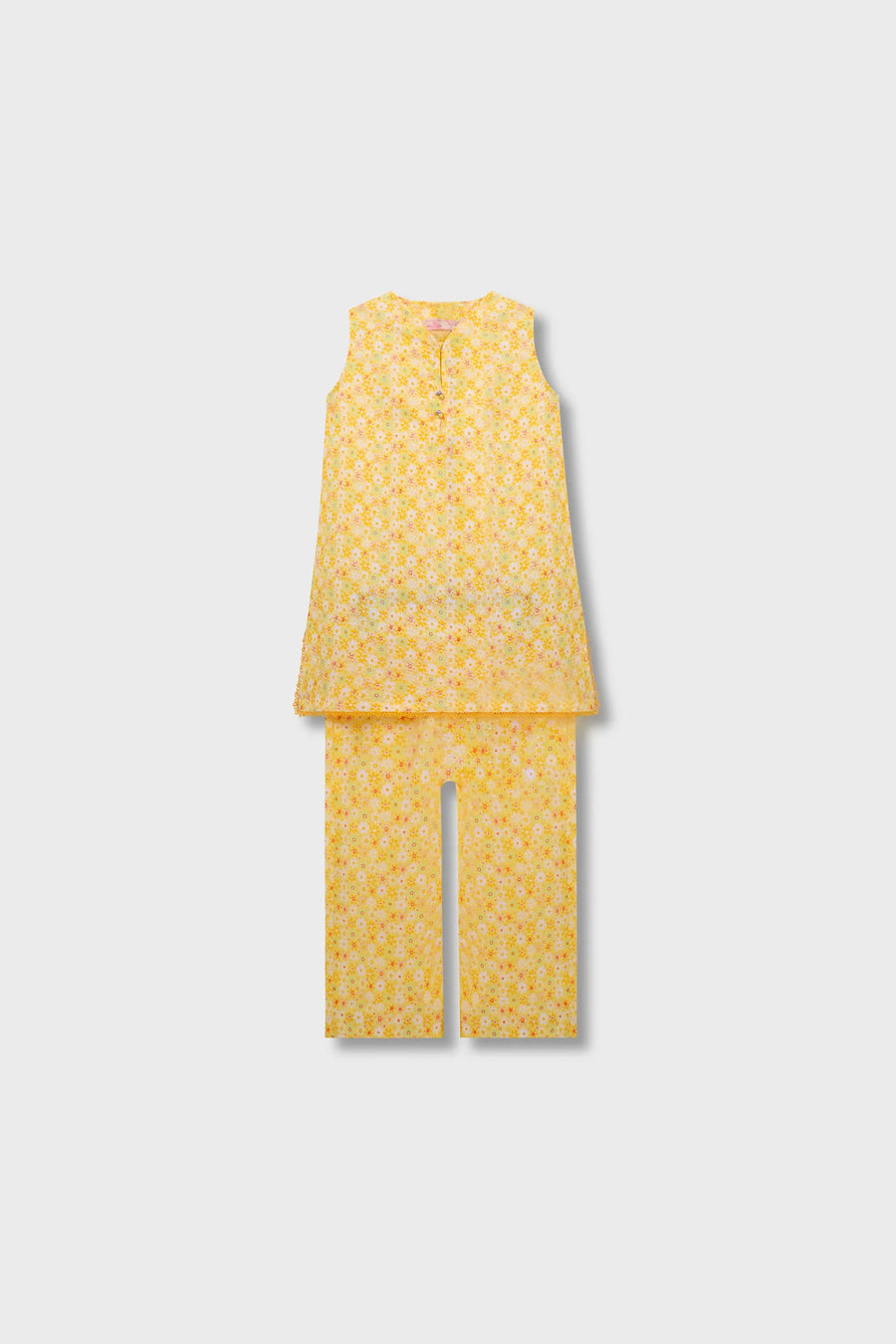 Girls Yellow Floral Kurta & Trouser Set