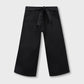 Girls Black Denim Belted Wide-Leg Jeans