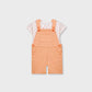 Girls Peach & White Dungaree Set
