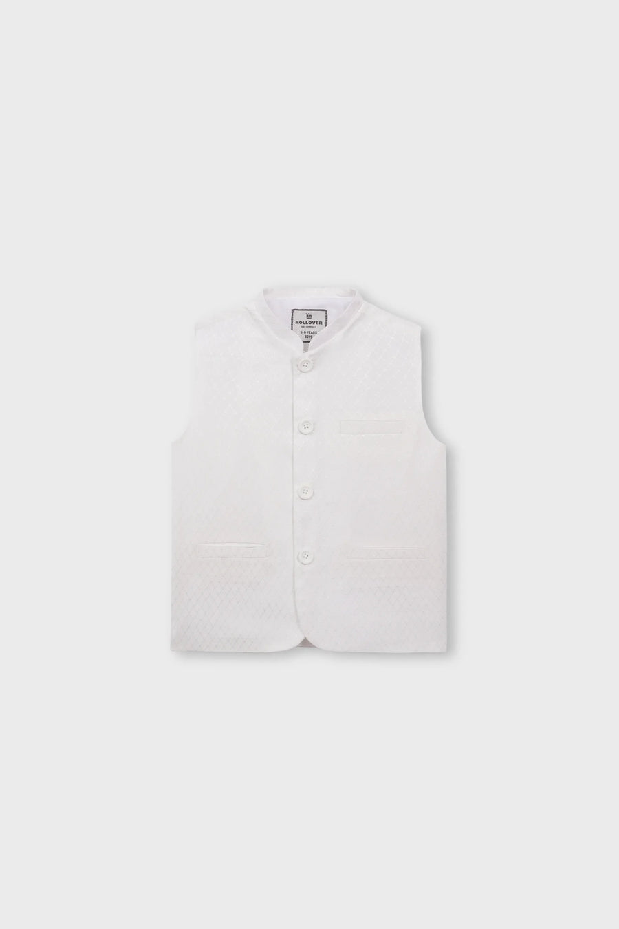 Boys Elegant White Self-Cotton Waistcoat