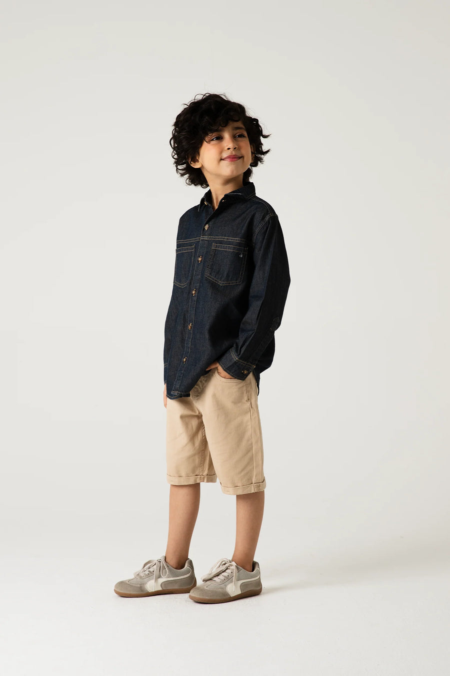 Boys Blue Denim Patch Pocket Shirt
