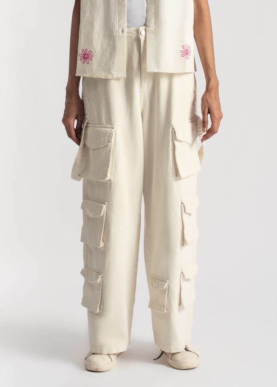White Multi Pocket Cargo Jeans Women