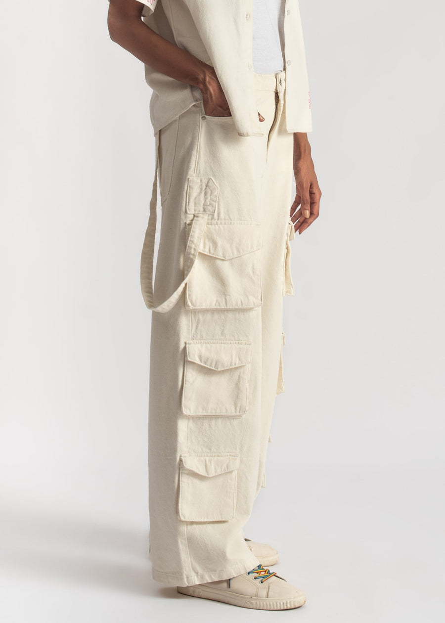 White Multi Pocket Cargo Jeans Women